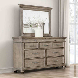 English Elm Traditional Oak Veneer Dresser with Mirror Bun Feet and Smooth Ball Bearing Drawers B2741S00963
