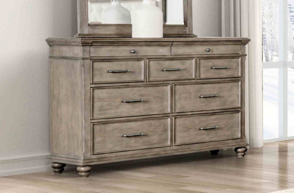 English Elm Traditional Oak Veneer Dresser with Mirror Bun Feet and Smooth Ball Bearing Drawers B2741S00963