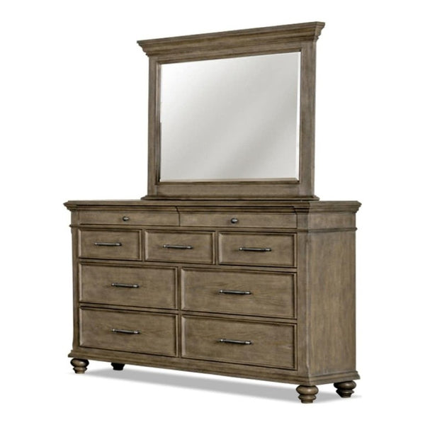 English Elm Traditional Oak Veneer Dresser with Mirror Bun Feet and Smooth Ball Bearing Drawers B2741S00963