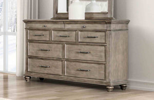 English Elm Traditional Oak Veneer Dresser with Mirror Bun Feet and Smooth Ball Bearing Drawers B2741S00963
