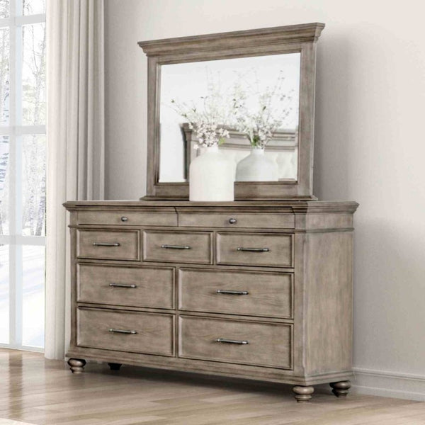 English Elm Traditional Oak Veneer Dresser with Mirror Bun Feet and Smooth Ball Bearing Drawers B2741S00963