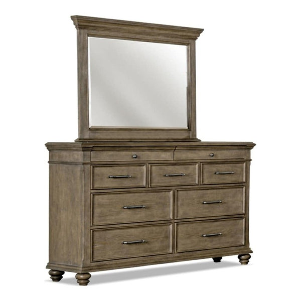 English Elm Traditional Oak Veneer Dresser with Mirror Bun Feet and Smooth Ball Bearing Drawers B2741S00963