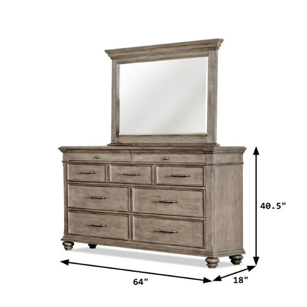 English Elm Traditional Oak Veneer Dresser with Mirror Bun Feet and Smooth Ball Bearing Drawers B2741S00963