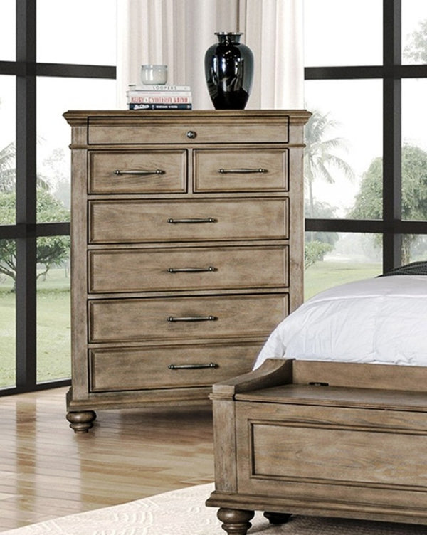 English Elm Formal Bedroom 3 Piece Eastern King Set Tufted Headboard Aged Oak Storage Bench B2741S00965