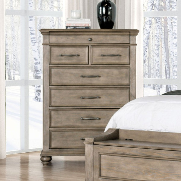 English Elm Formal Bedroom 3 Piece Eastern King Set Tufted Headboard Aged Oak Storage Bench B2741S00965