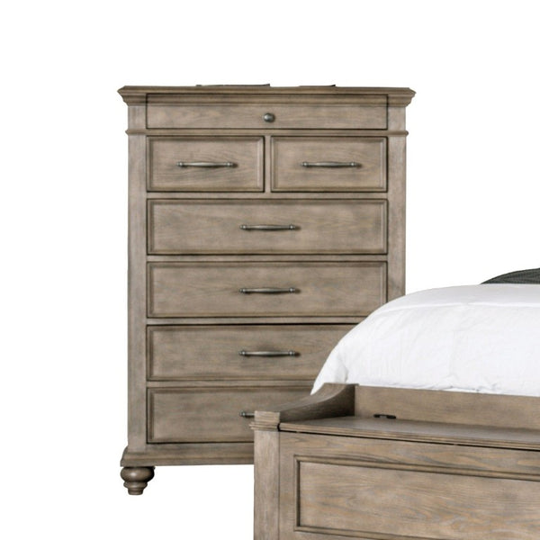 English Elm Formal Bedroom 3 Piece Eastern King Set Tufted Headboard Aged Oak Storage Bench B2741S00965