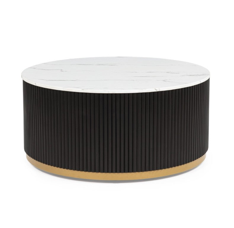 English Elm Modern 3 Piece Cocktail Group with Marble Top Reeded Column and Gold Base Accents B2741S00968
