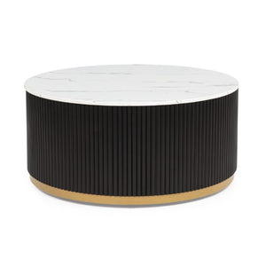English Elm Modern 3 Piece Cocktail Group with Marble Top Reeded Column and Gold Base Accents B2741S00968