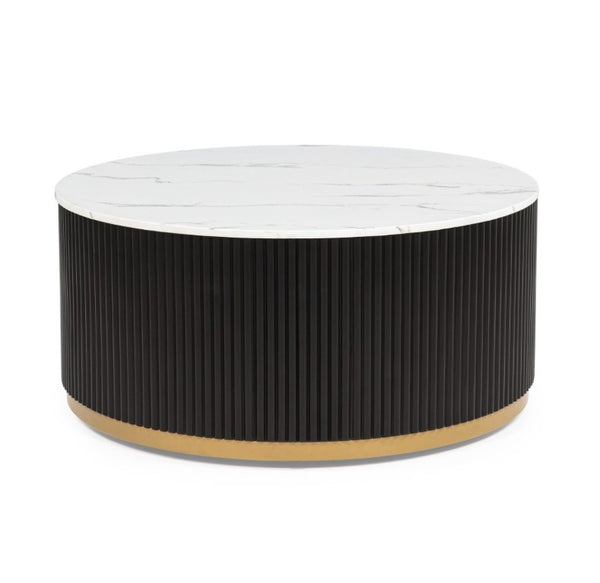 English Elm Modern 3 Piece Cocktail Group with Marble Top Reeded Column and Gold Base Accents B2741S00968