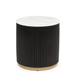 English Elm Modern 3 Piece Cocktail Group with Marble Top Reeded Column and Gold Base Accents B2741S00968