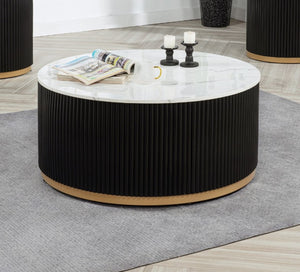 English Elm Modern 3 Piece Cocktail Group with Marble Top Reeded Column and Gold Base Accents B2741S00968