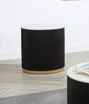 English Elm Modern 3 Piece Cocktail Group with Marble Top Reeded Column and Gold Base Accents B2741S00968