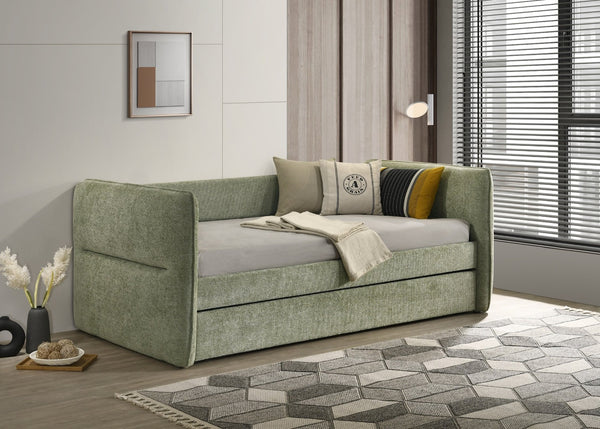 English Elm 1pc Tufted Upholstered Daybed with Pull Out Trundle Nailhead Trim Guest Room Lounge B2741S00969