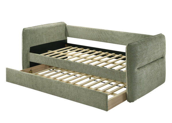English Elm 1pc Tufted Upholstered Daybed with Pull Out Trundle Nailhead Trim Guest Room Lounge B2741S00969