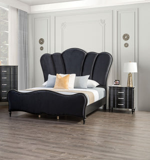 English Elm Lovely Art Deco Queen Bedroom Set Channel Tufted Headboard Oak Veneer Nightstands B2741S00970