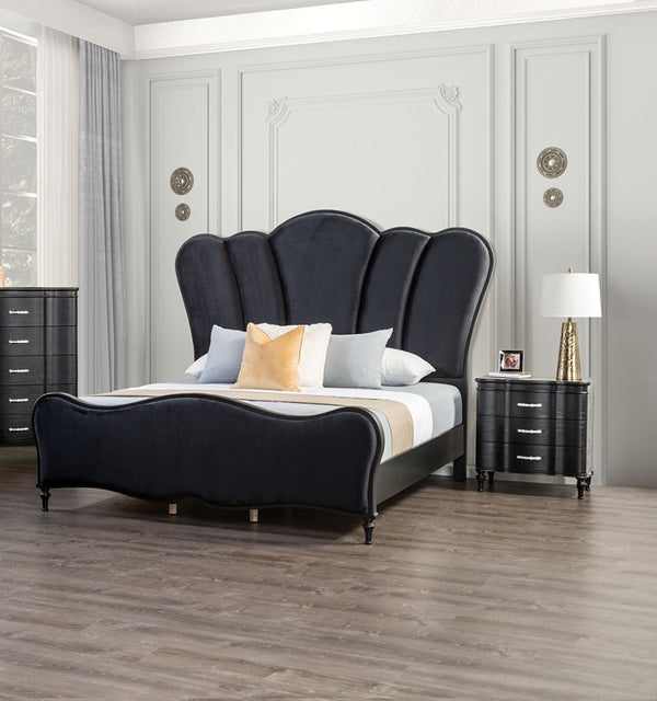 English Elm Lovely Art Deco Queen Bedroom Set Channel Tufted Headboard Oak Veneer Nightstands B2741S00970