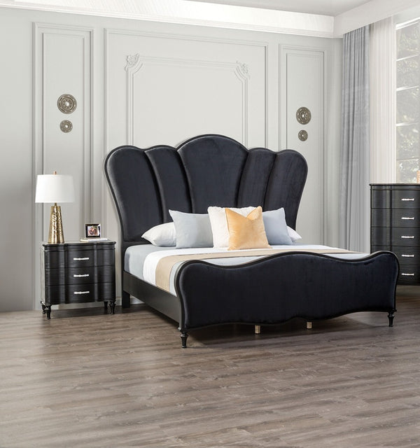 English Elm Lovely Art Deco Queen Bedroom Set Channel Tufted Headboard Oak Veneer Nightstands B2741S00970