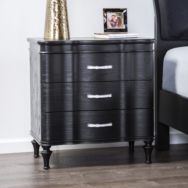English Elm Lovely Art Deco Queen Bedroom Set Channel Tufted Headboard Oak Veneer Nightstands B2741S00970