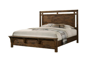 English Elm 1Pc Weathered Brown Solid Wood Queen Panel Bed with Built-In Bench Footboard Lodge Style B2741S00971
