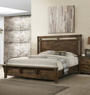 English Elm 1Pc Weathered Brown Solid Wood Queen Panel Bed with Built-In Bench Footboard Lodge Style B2741S00971