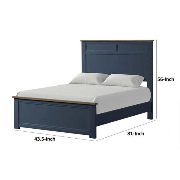 English Elm Modern Farmhouse Twin Bed Pinewood Recessed Panel Headboard Two Tone Blue Brown B2741S00973