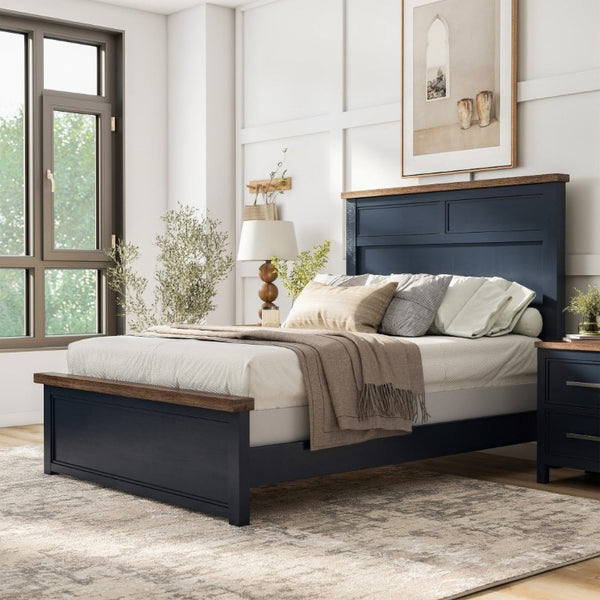 English Elm Modern Farmhouse Twin Bed Pinewood Recessed Panel Headboard Two Tone Blue Brown B2741S00973