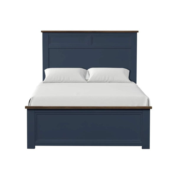 English Elm Modern Farmhouse Twin Bed Pinewood Recessed Panel Headboard Two Tone Blue Brown B2741S00973