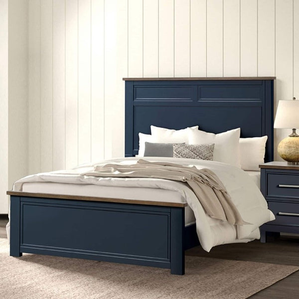 English Elm Modern Farmhouse Twin Bed Pinewood Recessed Panel Headboard Two Tone Blue Brown B2741S00973
