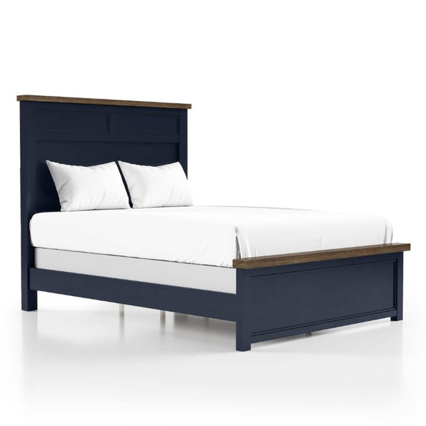 English Elm Modern Farmhouse Twin Bed Pinewood Recessed Panel Headboard Two Tone Blue Brown B2741S00973