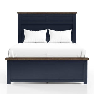 English Elm Modern Farmhouse Twin Bed Pinewood Recessed Panel Headboard Two Tone Blue Brown B2741S00973