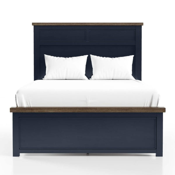 English Elm Modern Farmhouse Twin Bed Pinewood Recessed Panel Headboard Two Tone Blue Brown B2741S00973