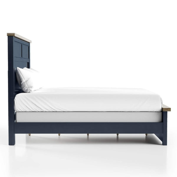 English Elm Modern Farmhouse Twin Bed Pinewood Recessed Panel Headboard Two Tone Blue Brown B2741S00973