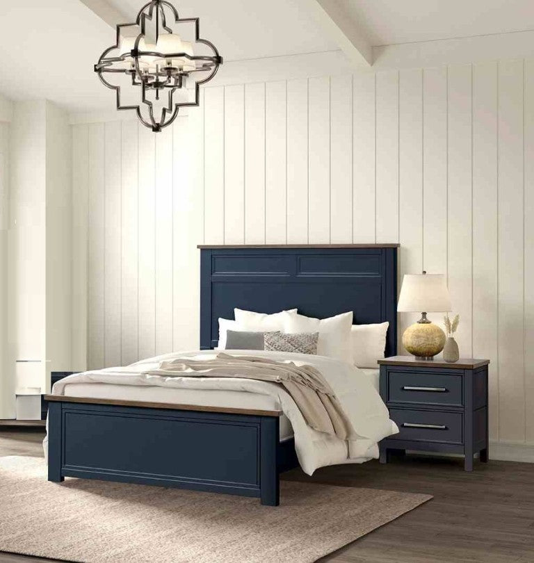 English Elm Blue Pinewood Farmhouse Bedroom Set with Full Bed and Two Coordinating Nightstands Blue / Dark Brown B2741S00974