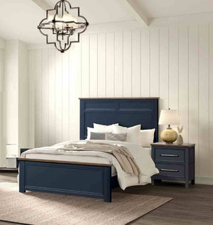 English Elm Blue Pinewood Farmhouse Bedroom Set with Full Bed and Two Coordinating Nightstands Blue / Dark Brown B2741S00974