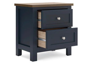 English Elm Blue Pinewood Farmhouse Bedroom Set with Full Bed and Two Coordinating Nightstands Blue / Dark Brown B2741S00974