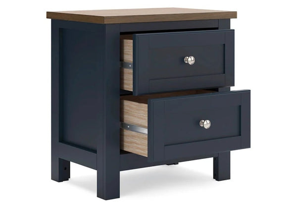 English Elm Blue Pinewood Farmhouse Bedroom Set with Full Bed and Two Coordinating Nightstands Blue / Dark Brown B2741S00974