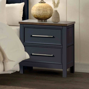 English Elm Blue Pinewood Farmhouse Bedroom Set with Full Bed and Two Coordinating Nightstands Blue / Dark Brown B2741S00974