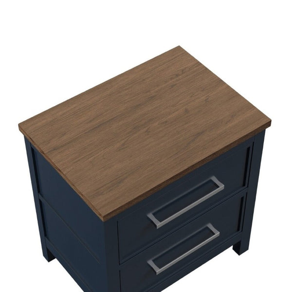 English Elm Blue Pinewood Farmhouse Bedroom Set with Full Bed and Two Coordinating Nightstands Blue / Dark Brown B2741S00974