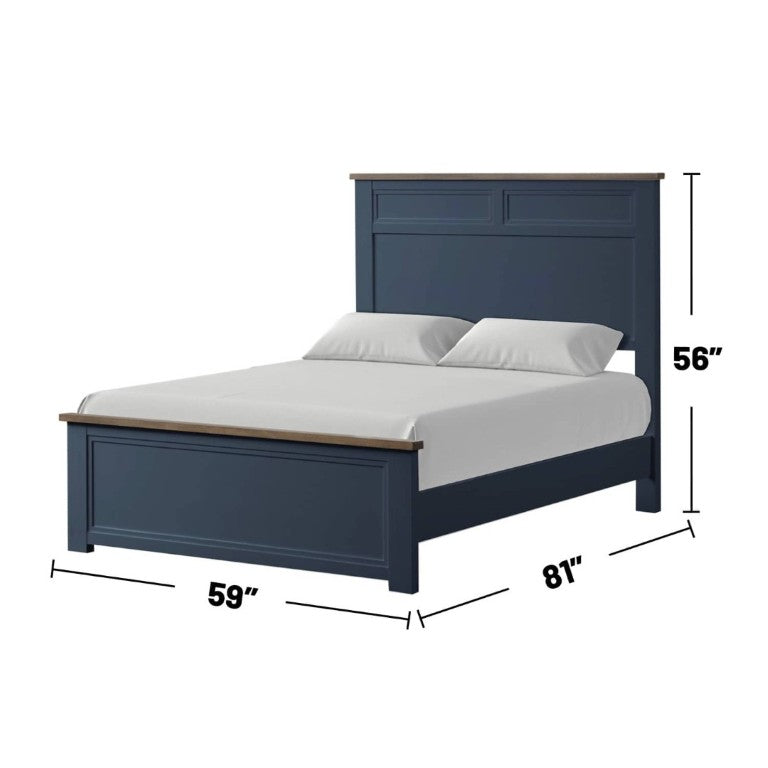 English Elm Blue Pinewood Farmhouse Bedroom Set with Full Bed and Two Coordinating Nightstands Blue / Dark Brown B2741S00974
