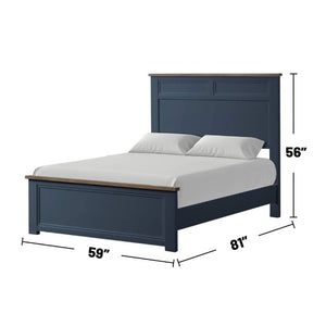English Elm Blue Pinewood Farmhouse Bedroom Set with Full Bed and Two Coordinating Nightstands Blue / Dark Brown B2741S00974
