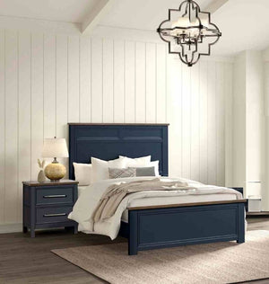 English Elm Blue Pinewood Farmhouse Bedroom Set with Full Bed and Two Coordinating Nightstands Blue / Dark Brown B2741S00974