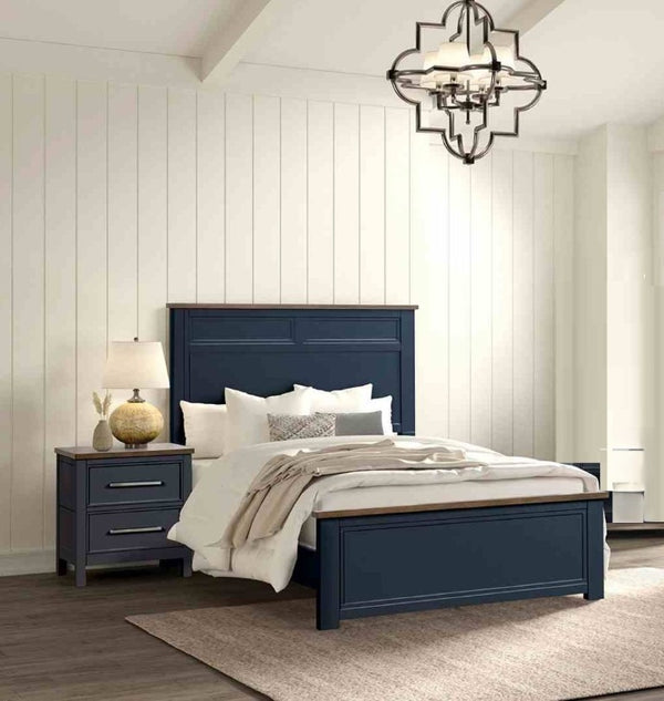 English Elm Blue Pinewood Farmhouse Bedroom Set with Full Bed and Two Coordinating Nightstands Blue / Dark Brown B2741S00974