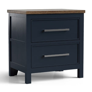 English Elm Blue Pinewood Farmhouse Bedroom Set with Full Bed and Two Coordinating Nightstands Blue / Dark Brown B2741S00974