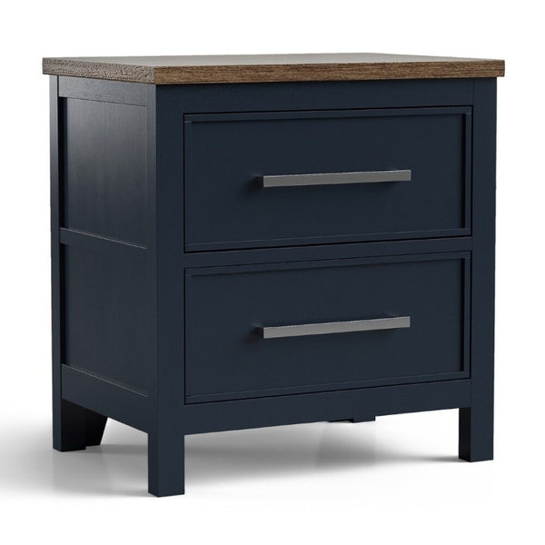 English Elm Blue Pinewood Farmhouse Bedroom Set with Full Bed and Two Coordinating Nightstands Blue / Dark Brown B2741S00974