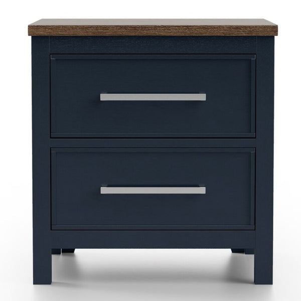 English Elm Blue Pinewood Farmhouse Bedroom Set with Full Bed and Two Coordinating Nightstands Blue / Dark Brown B2741S00974