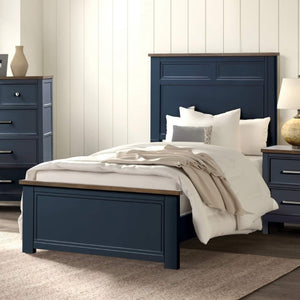 English Elm Blue Pinewood Farmhouse Twin Bed Set with Two Nightstands Recessed Panel Design B2741S00977