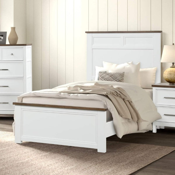 English Elm Modern Farmhouse Full Bed Pinewood Frame Two-Tone Recessed Panel Headboard Footboard B2741S00978