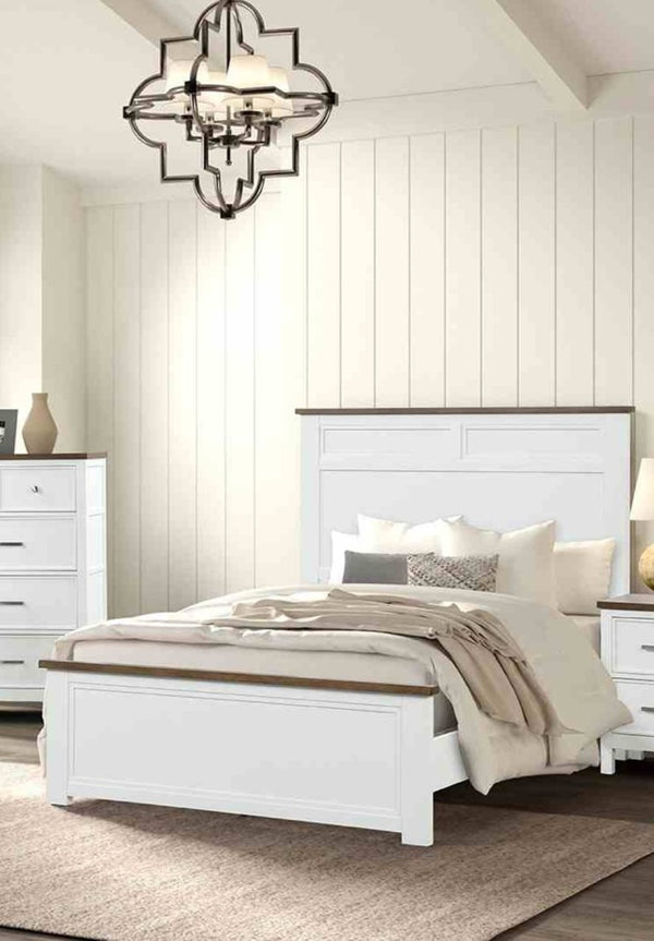 English Elm Modern Farmhouse Full Bed Pinewood Frame Two-Tone Recessed Panel Headboard Footboard B2741S00978