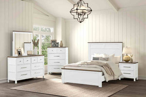 English Elm Modern Farmhouse Full Bed Pinewood Frame Two-Tone Recessed Panel Headboard Footboard B2741S00978