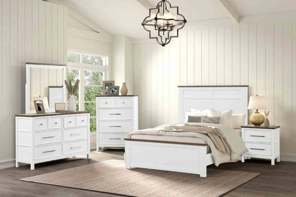 English Elm Modern Farmhouse Full Bed Pinewood Frame Two-Tone Recessed Panel Headboard Footboard B2741S00978